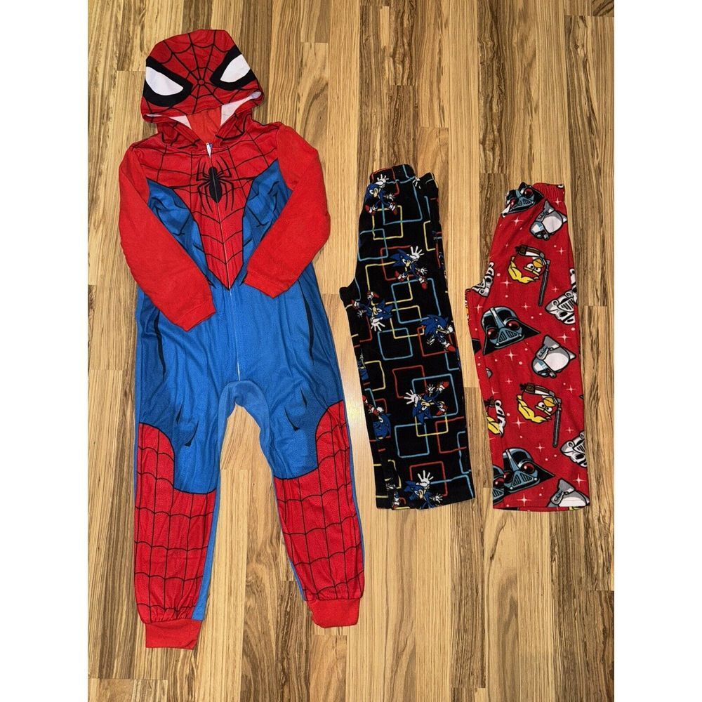 Spider-Man‎ Sonic Sega Angry Birds Boy's Fleece One Piece pajama Sz 6/7 PJ Pants